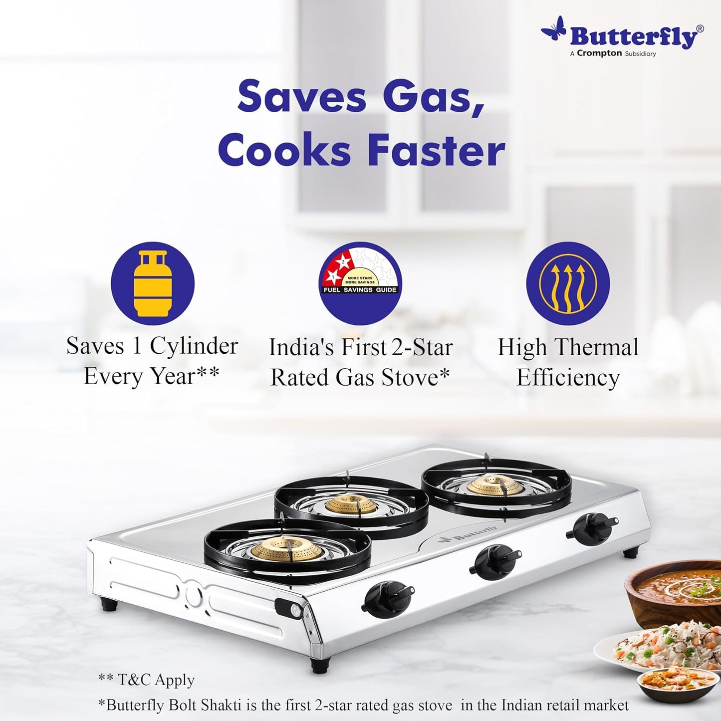 Butterfly Bolt Shakti 3 Burner Stainless Steel LPG Gas Stove