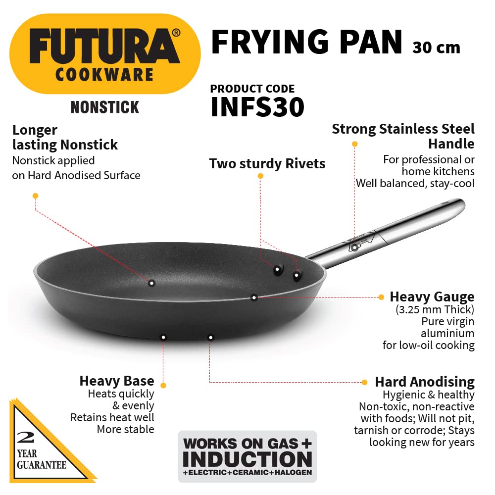 Hawkins Futura Non-stick Fry Pan With Steel Handle 30cms, 3.25mm, Induction Base - INFS 30