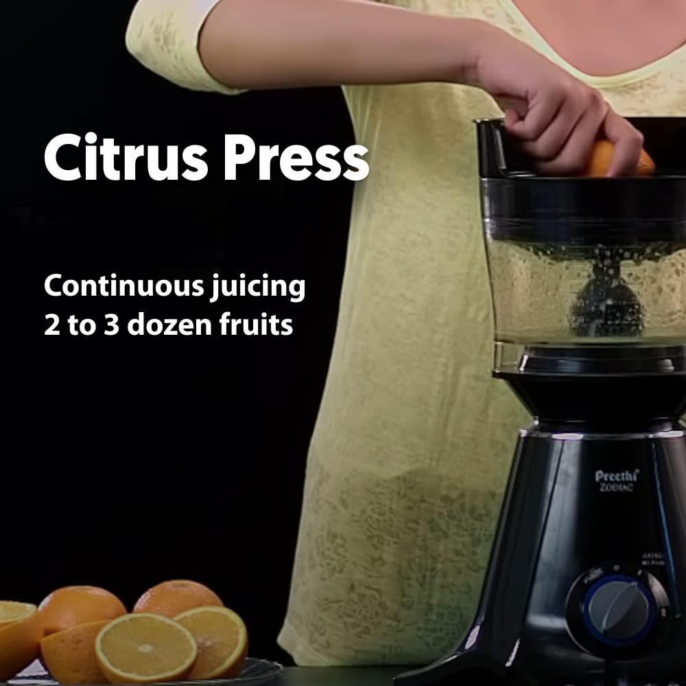 Preethi Zodiac Mixer Grinder 750 watt, Black/Light Grey, 5 jars - 3 In 1 insta fresh juicer Jar, Master chef food processor Jar, Vega W5 motor with 5yr Warranty - MG 218