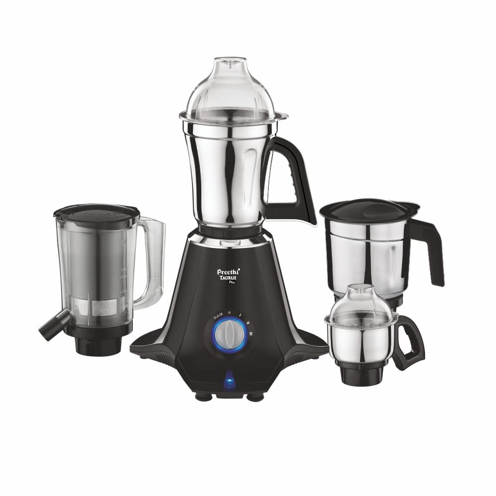 Preethi Taurus Plus MG-256 Mixer Grinder, 1000 Watt, Blue/Black 4 Jars - Super Extractor Juicer Jar, 2 Yr Product Guarantee & Lifelong Free Service(Metal)