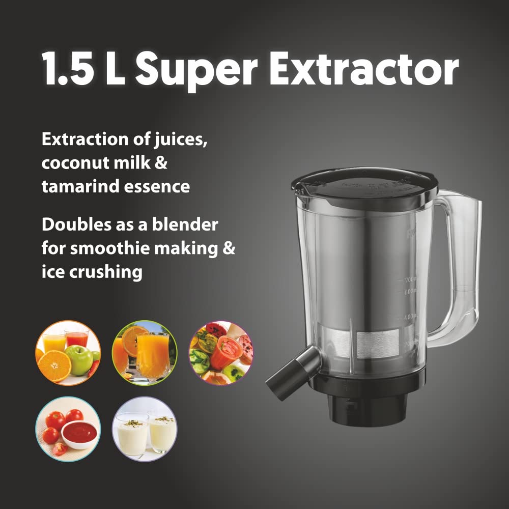 Preethi Taurus Plus MG-256 Mixer Grinder, 1000 Watt, Blue/Black 4 Jars - Super Extractor Juicer Jar, 2 Yr Product Guarantee & Lifelong Free Service(Metal)
