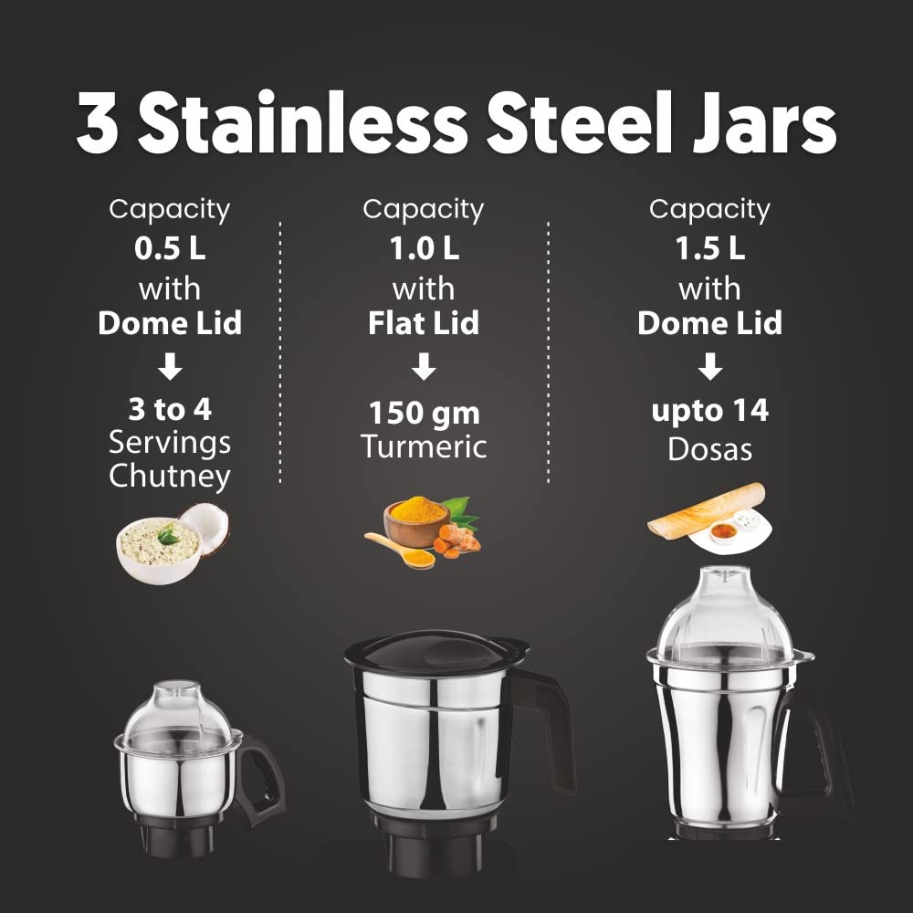 Preethi Taurus Plus MG-256 Mixer Grinder, 1000 Watt, Blue/Black 4 Jars - Super Extractor Juicer Jar, 2 Yr Product Guarantee & Lifelong Free Service(Metal)