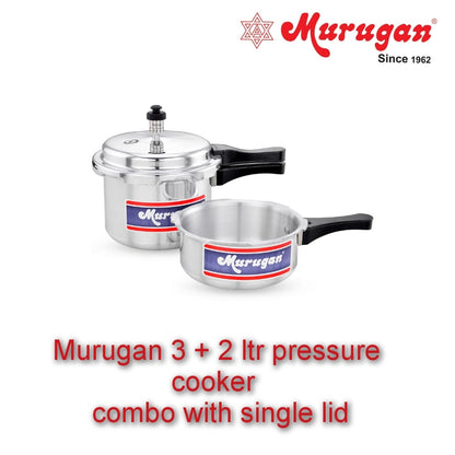 Murugan Aluminium 2 Litres & 3 Litres Pressure Cooker With Single Lid Combo