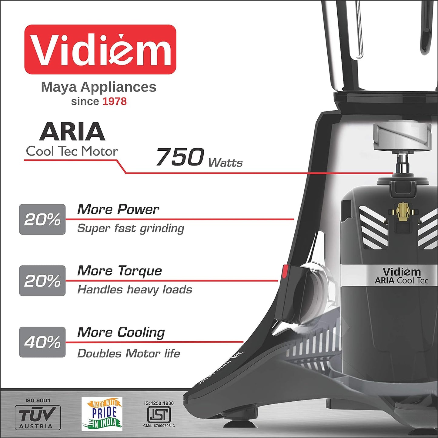Vidiem ADC 750 watts with 5 Jar in-1 Juicer Mixer Grinder | 5 Leakproof Jars with self-lock,for Wet and Dry Spices,Chutneys and Curries | 5 Year Warranty