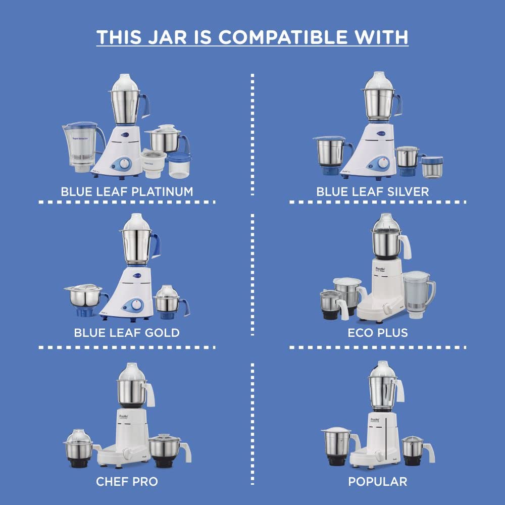 Preethi 0.33 Ltr Chutney Jar No handle - works with Blue Leaf Platinum, Blue Leaf Silver, Blue Leaf Gold, Popular, Eco plus & Chef pro