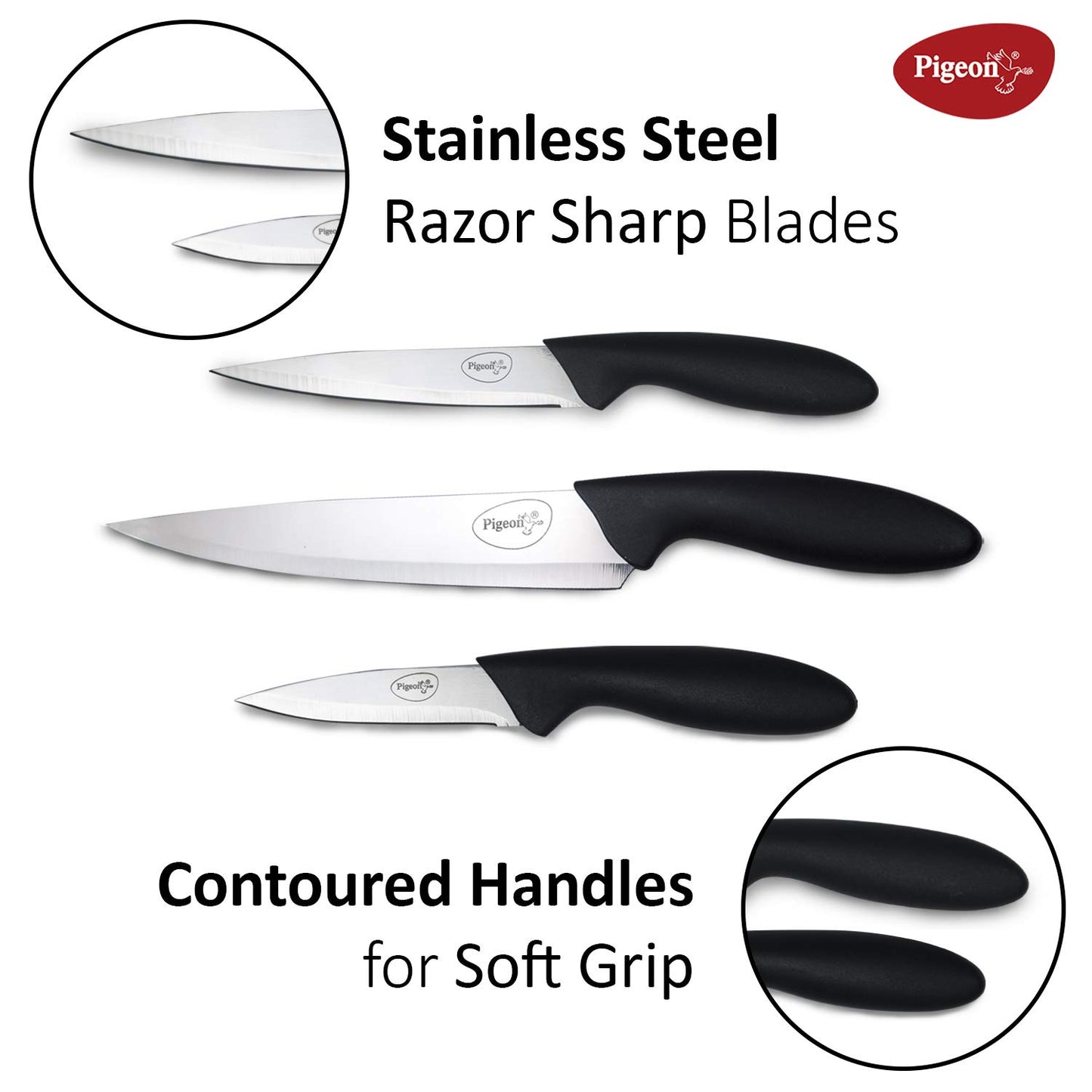 Pigeon Stainless Steel Knife Set 3 Pcs, Black - 12138-BK