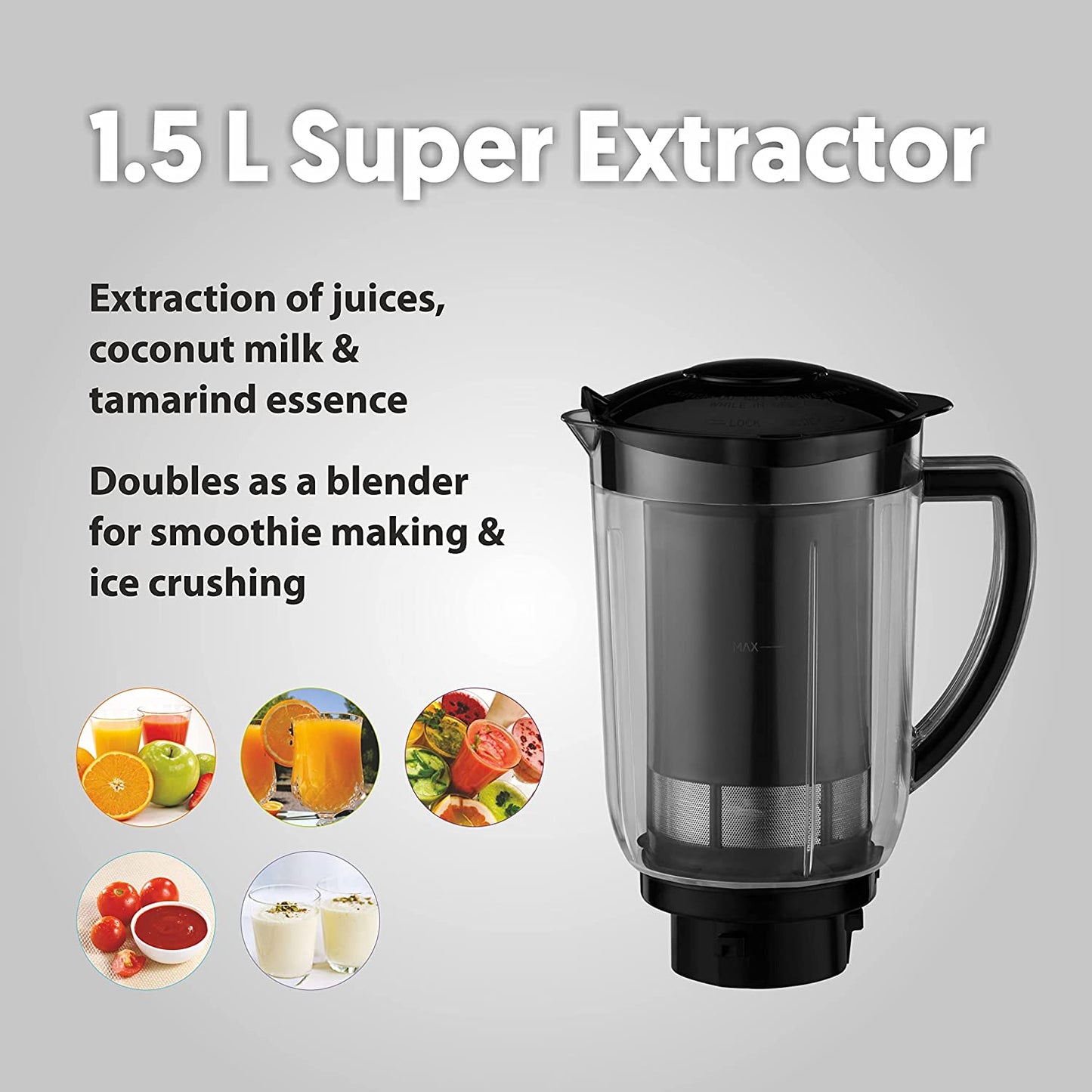 Preethi Crown Plus MG-258 Mixer Grinder, 600 Watt, White/Purple, 4 Jars - Super Extractor Juicer Jar with 5yr Motor Warranty