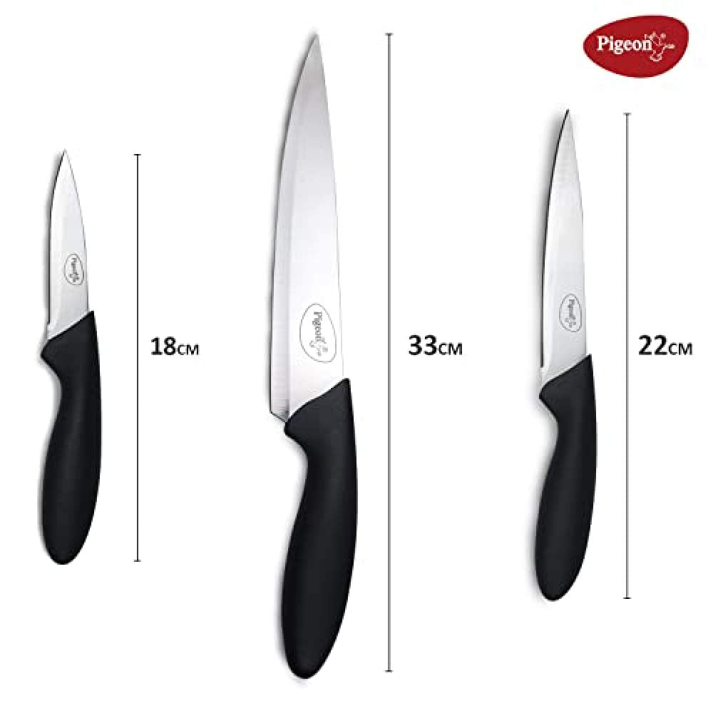 Pigeon Stainless Steel Knife Set 3 Pcs, Black - 12138-BK