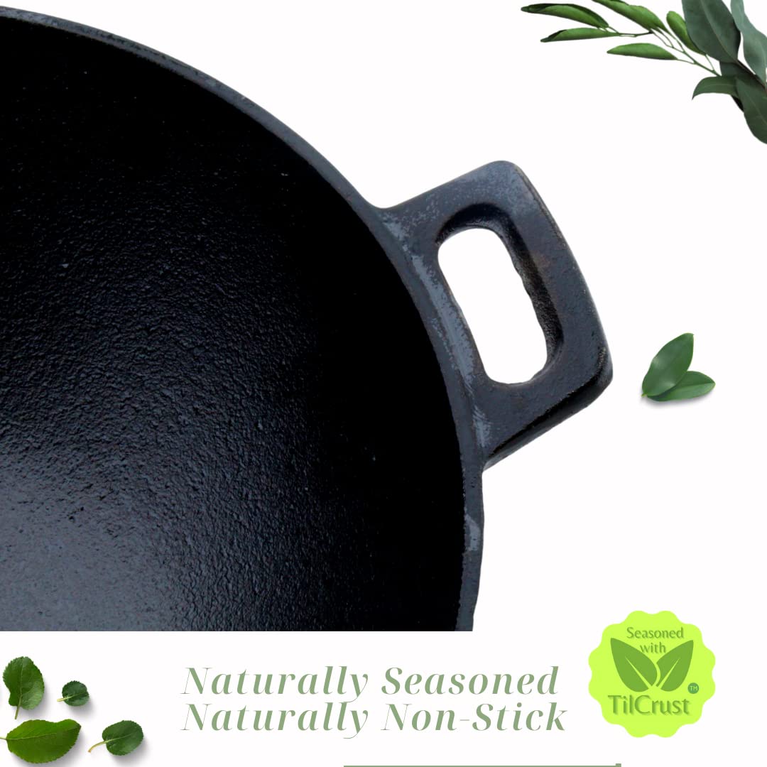 Cast Iron Kadhai | Sleek | Diameter 24 cms | Pre-Seasoned | Induction Compatible