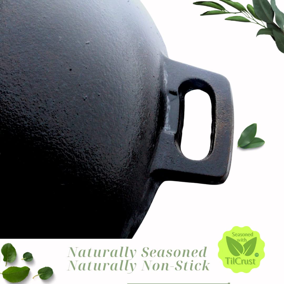 Cast Iron Kadhai | Sleek | Diameter 24 cms | Pre-Seasoned | Induction Compatible