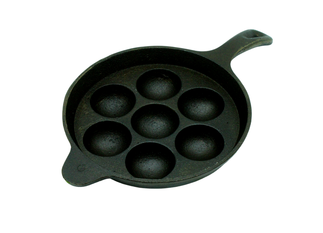 Fe+ Pre-Seasoned Cast Iron Paniyaram | Paddu Pan Long Handle Induction Compatible (Round | 7 Pits)