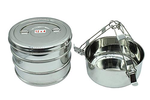 Stainless Steel 4 Tier (Size: 12x4) Lunch Box | Tiffin Box