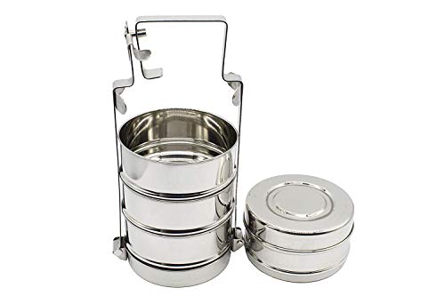 Stainless Steel 4 Tier Lunch Carrier | Tiffin Box - Wide