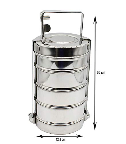 Stainless Steel 4 Tier Lunch Carrier | Tiffin Box - Wide