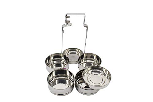 Stainless Steel 4 Tier Lunch Carrier | Tiffin Box - Wide
