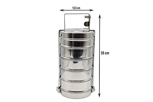 5 Tier Stainless Steel Lunch Carrier | Tiffin Box - Wide