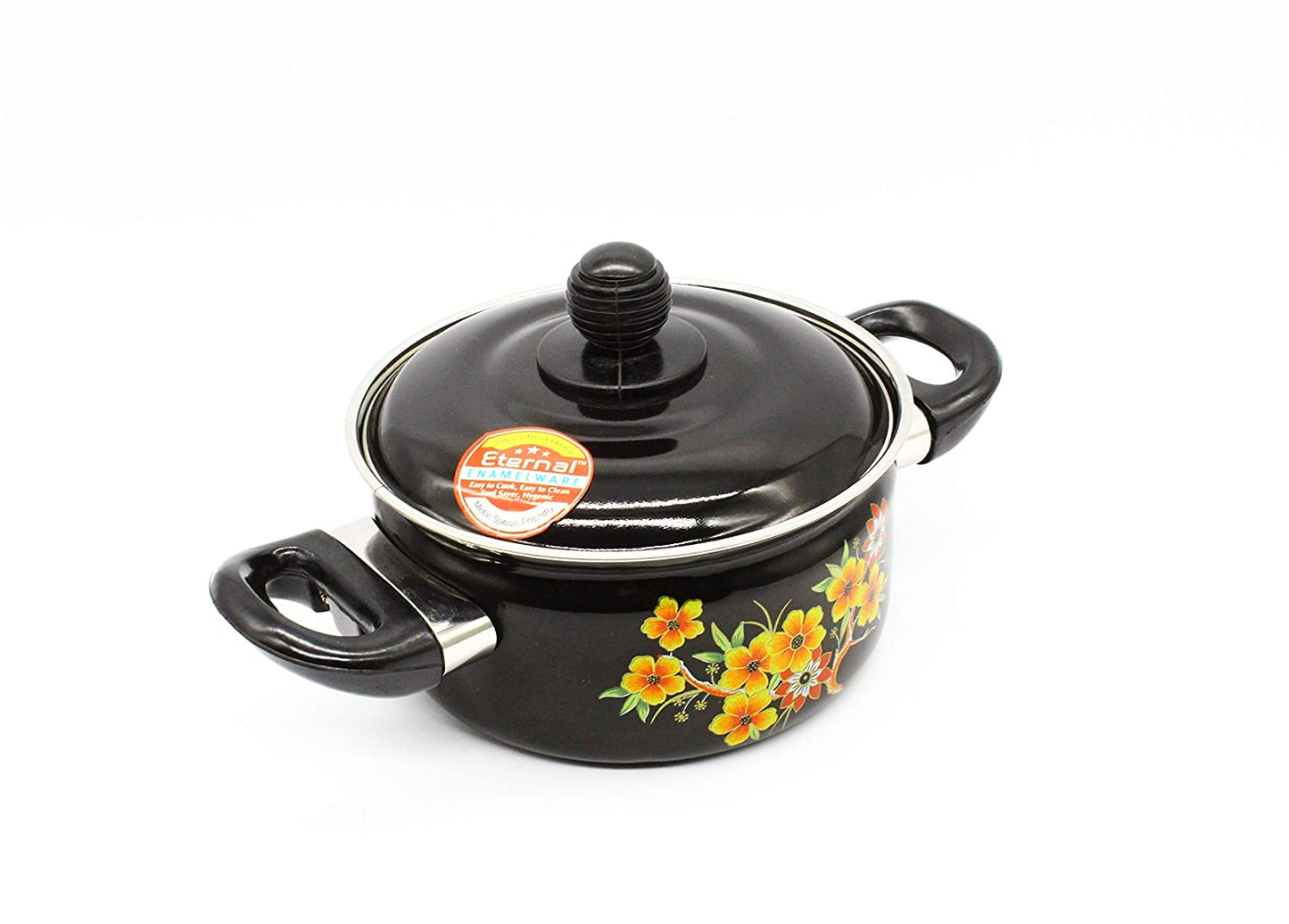 Cook and Serve Carbon Steel 1.5 litres Enamel Pot (Black)