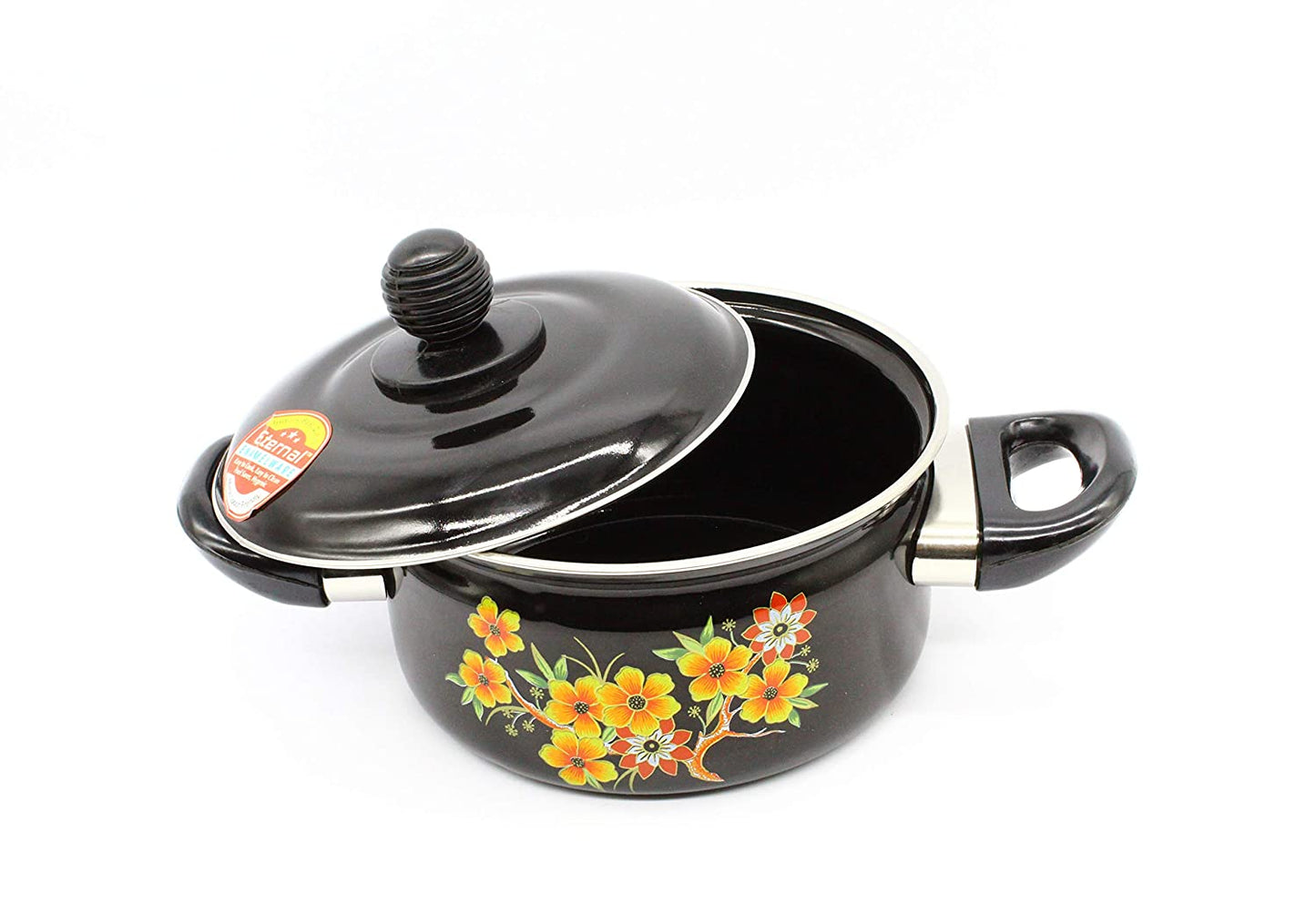 Cook and Serve Carbon Steel 1.5 litres Enamel Pot (Black)