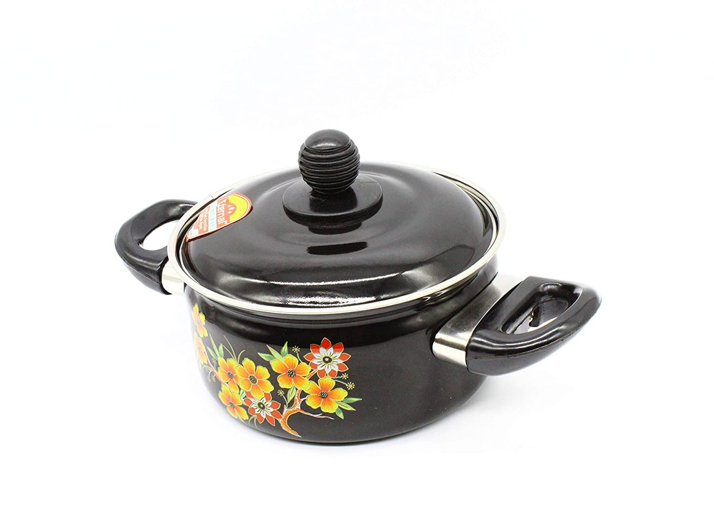 Cook and Serve Carbon Steel 1.5 litres Enamel Pot (Black)