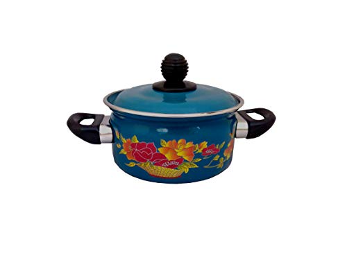 Cook and Serve Carbon Steel Enamel Pot 1.2Ltr (Blue - Flower Design)
