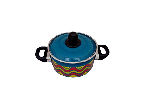 Cook and Serve Carbon Steel Enamel Pot 1.2Ltr (Blue - Zigzag Design)