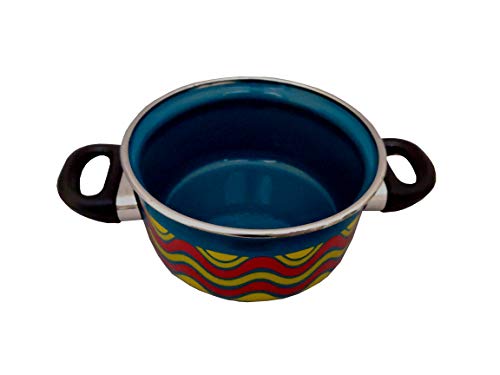 Cook and Serve Carbon Steel Enamel Pot 1.2Ltr (Blue - Zigzag Design)