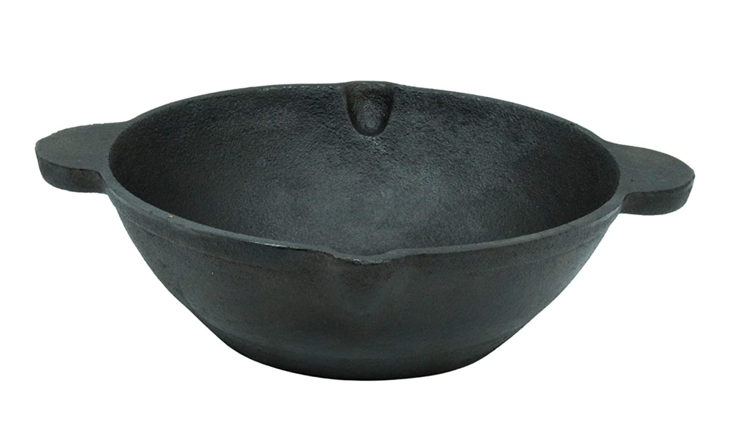 Fe+ Pre-Seasoned Cast Iron Kadhai | Wok 10 Inches (Induction Compatible)