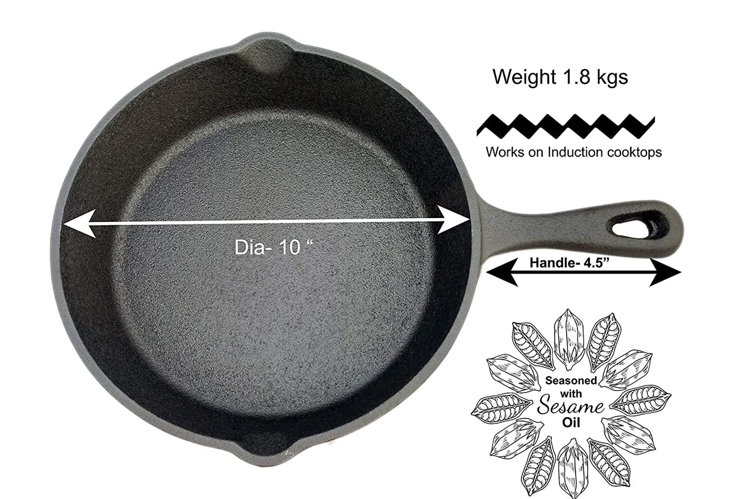 Pre-Seasoned Cast Iron Induction Compatible Skillet | Fry Pan 10 inch | 26 cm