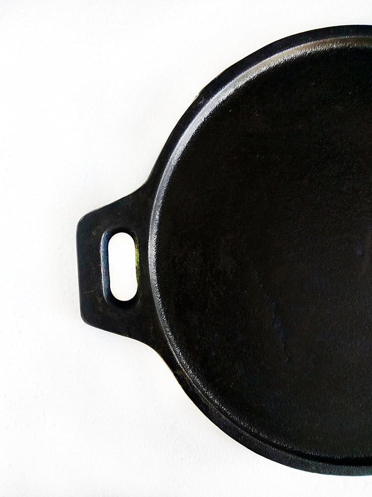Fully Seasoned Cast Iron Flat Tawa | Dosa Kal 11 inch | 28 cms | Corner Thickness-11mm | Centre Thickness-6mm (Induction Compatible)