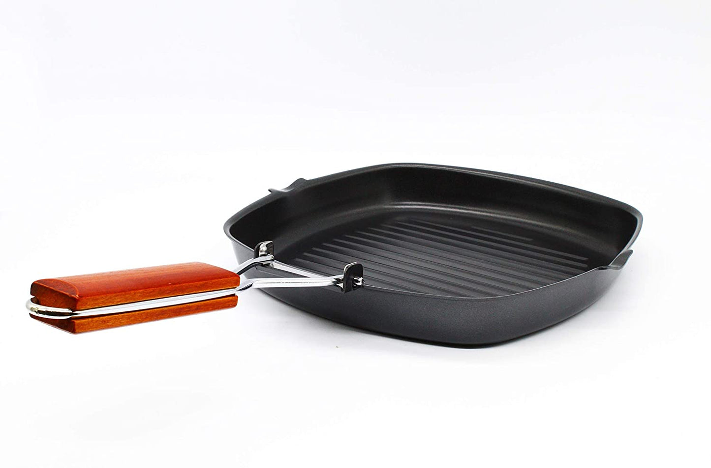 Nonstick Carbon Steel | Light Weight Iron Grill Pan 24cm With Foldable Handle