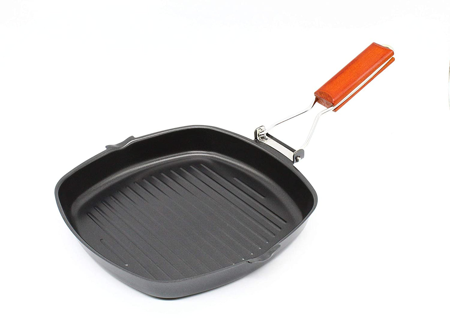 Nonstick Carbon Steel | Light Weight Iron Grill Pan 24cm With Foldable Handle