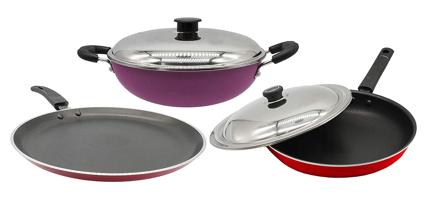 Nonstick Combo Set of 3 Pcs ( Kadhai 21cm, Fry Pan 24cm, Dosa Tawa 27cm )