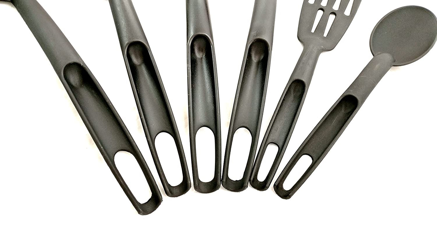 Nylon Cook and Serve Kitchen Tools With Black Handles (Set of 6 Pcs)