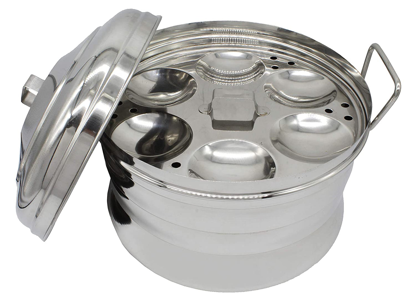 Stainless Steel Idly Panai Induction Base With 3 Idly Plates (18 Idlies)