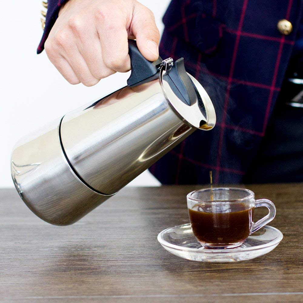 Stainless Steel Moka Expresso Coffee Pot (Works on Induction Cooktops)