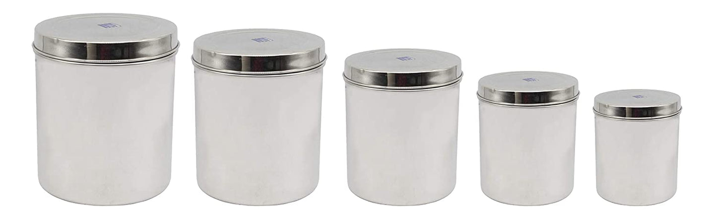 Stainless Steel Container | Canister | Deep Dabba Set of 5 Pcs (10.5cm,12.5cm,13.5cm,14.5cm,15.5cm)