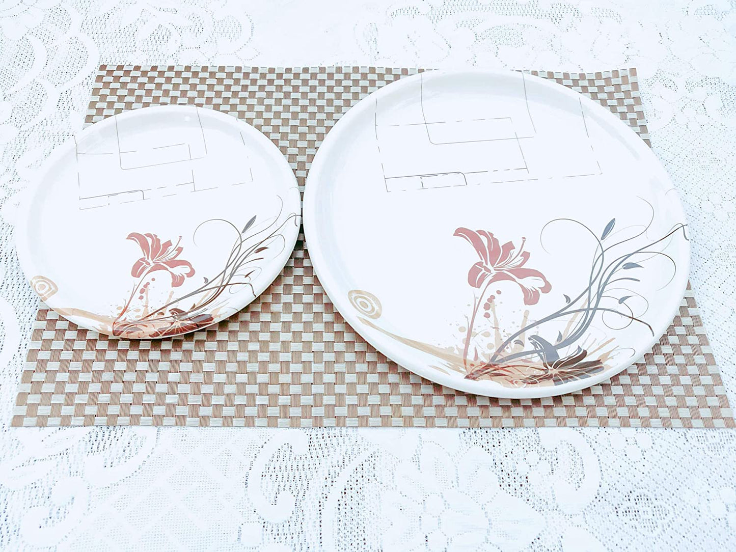 Melamine 4 Pcs Full Size 11 Inch Plates and 4 Pcs Quarter Size Melamine Plates No.4