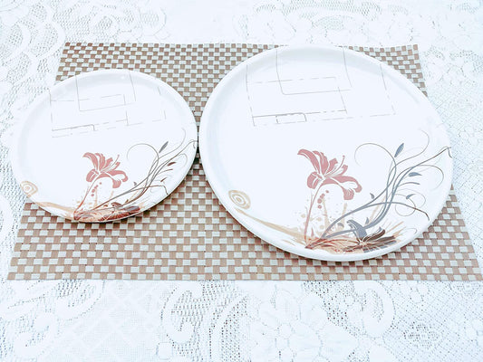 Melamine 4 Pcs Full Size 11 Inch Plates and 4 Pcs Quarter Size Melamine Plates No.4