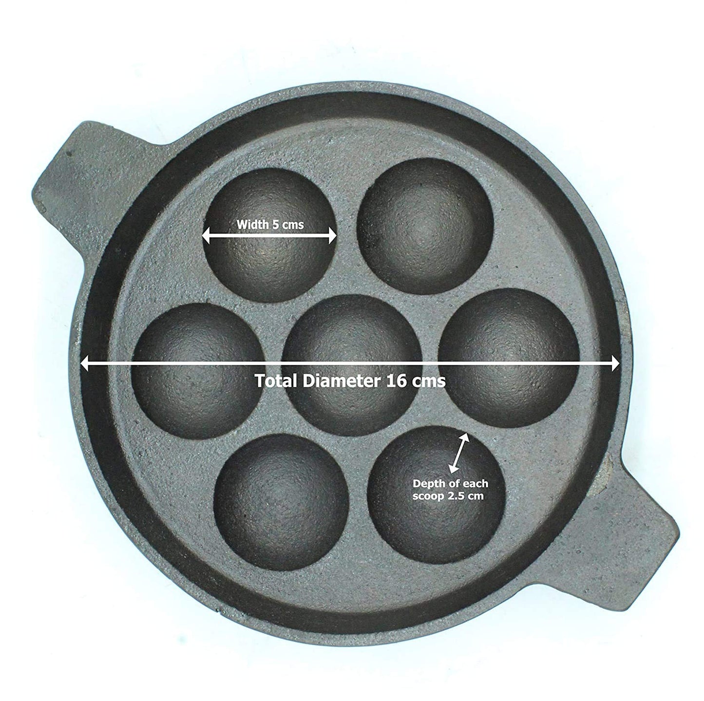 Fe+ Pre-Seasoned Cast Iron Paniyaram | Paddu Pan (7 Pits | Round)