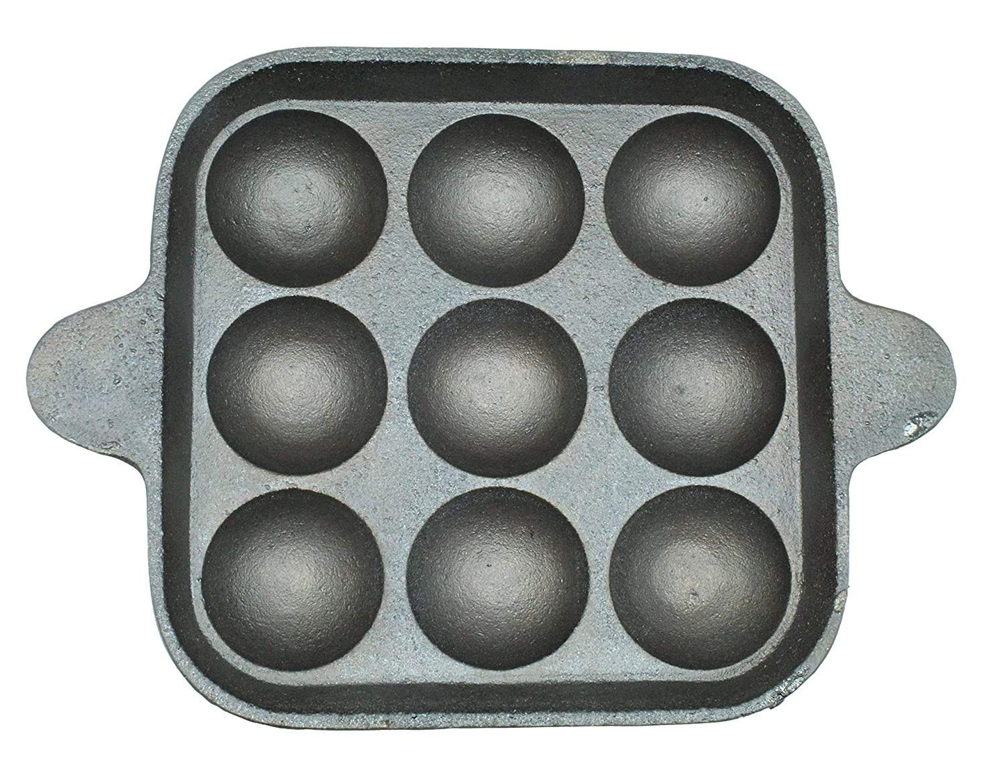 Fe+ Pre-Seasoned Cast Iron Paniyaram | Paddu Pan (9 Pits | Square)