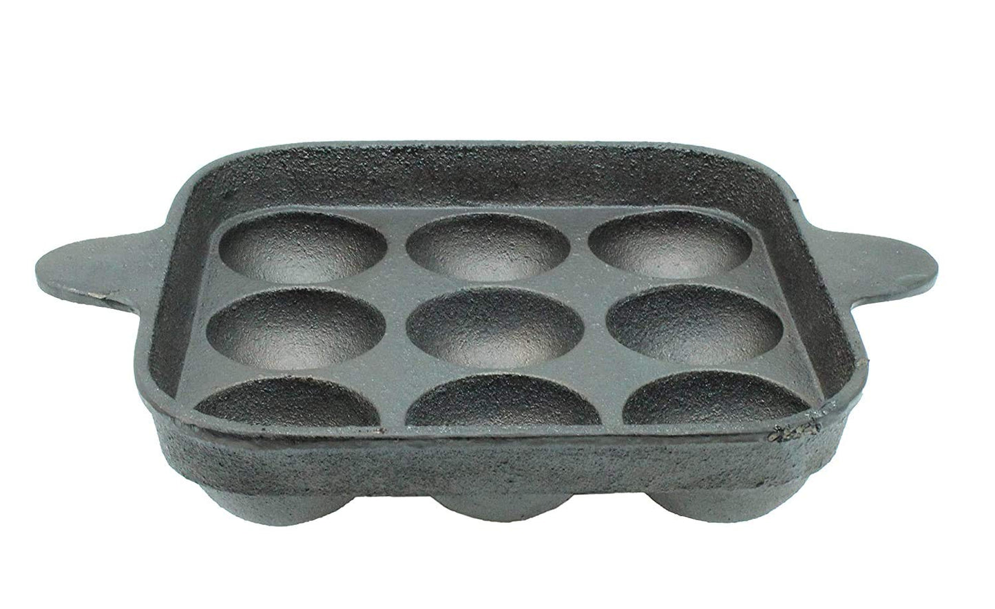 Fe+ Pre-Seasoned Cast Iron Paniyaram | Paddu Pan (9 Pits | Square)