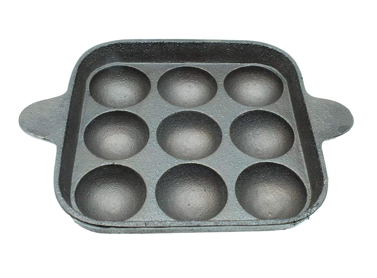 Fe+ Pre-Seasoned Cast Iron Paniyaram | Paddu Pan (9 Pits | Square)
