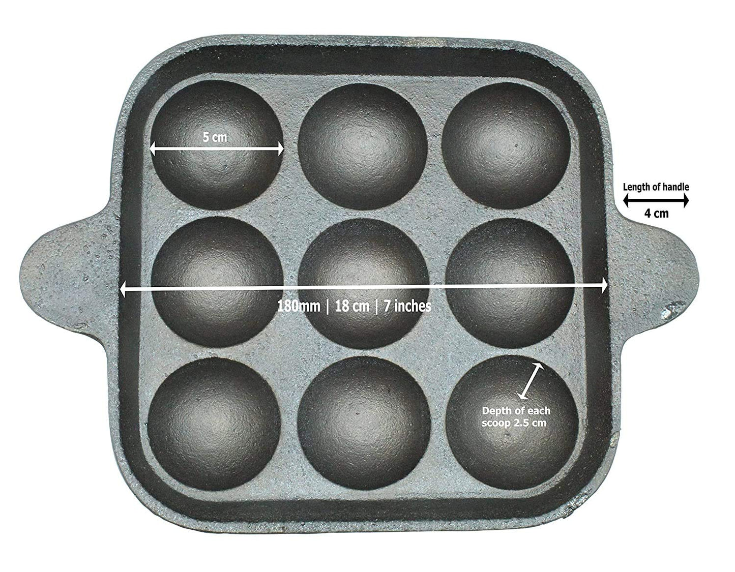 Fe+ Pre-Seasoned Cast Iron Paniyaram | Paddu Pan (9 Pits | Square)