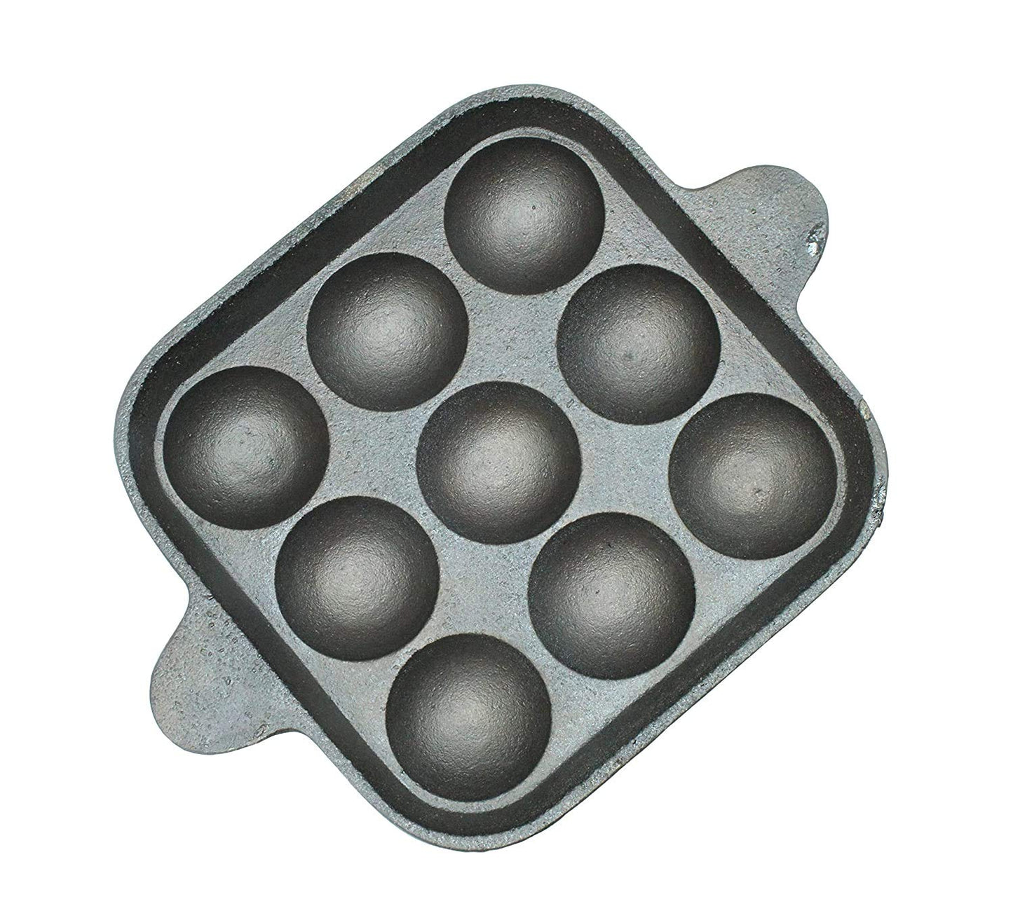 Fe+ Pre-Seasoned Cast Iron Paniyaram | Paddu Pan (9 Pits | Square)