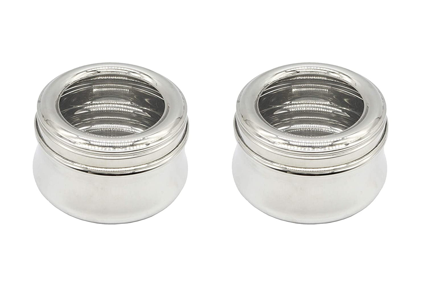 Stainless Steel See Through lid Lily Lunch Box | Dabba (12cm) 600ml - Set of 2Pcs.