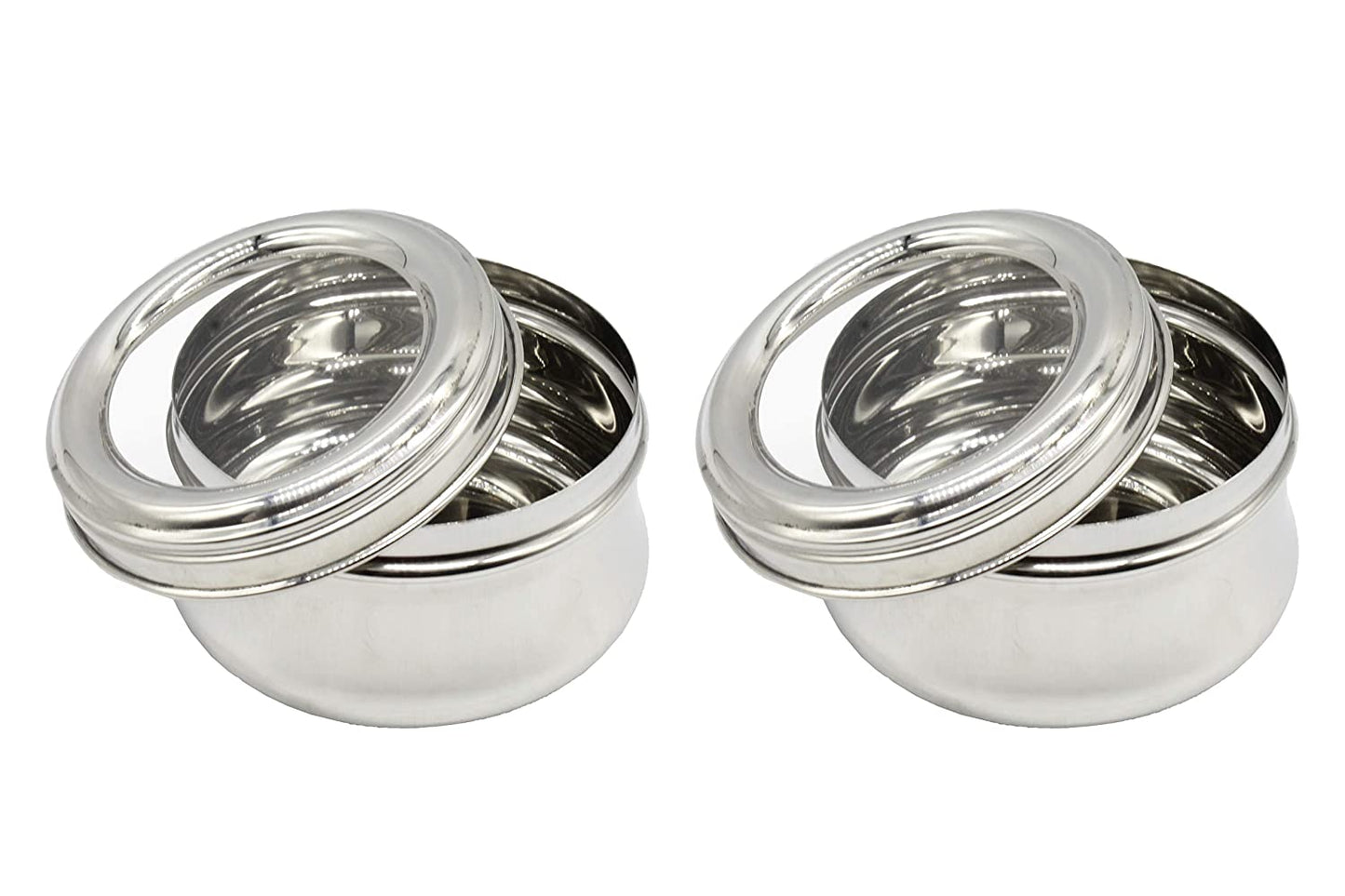 Stainless Steel See Through lid Lily Lunch Box | Dabba (12cm) 600ml - Set of 2Pcs.
