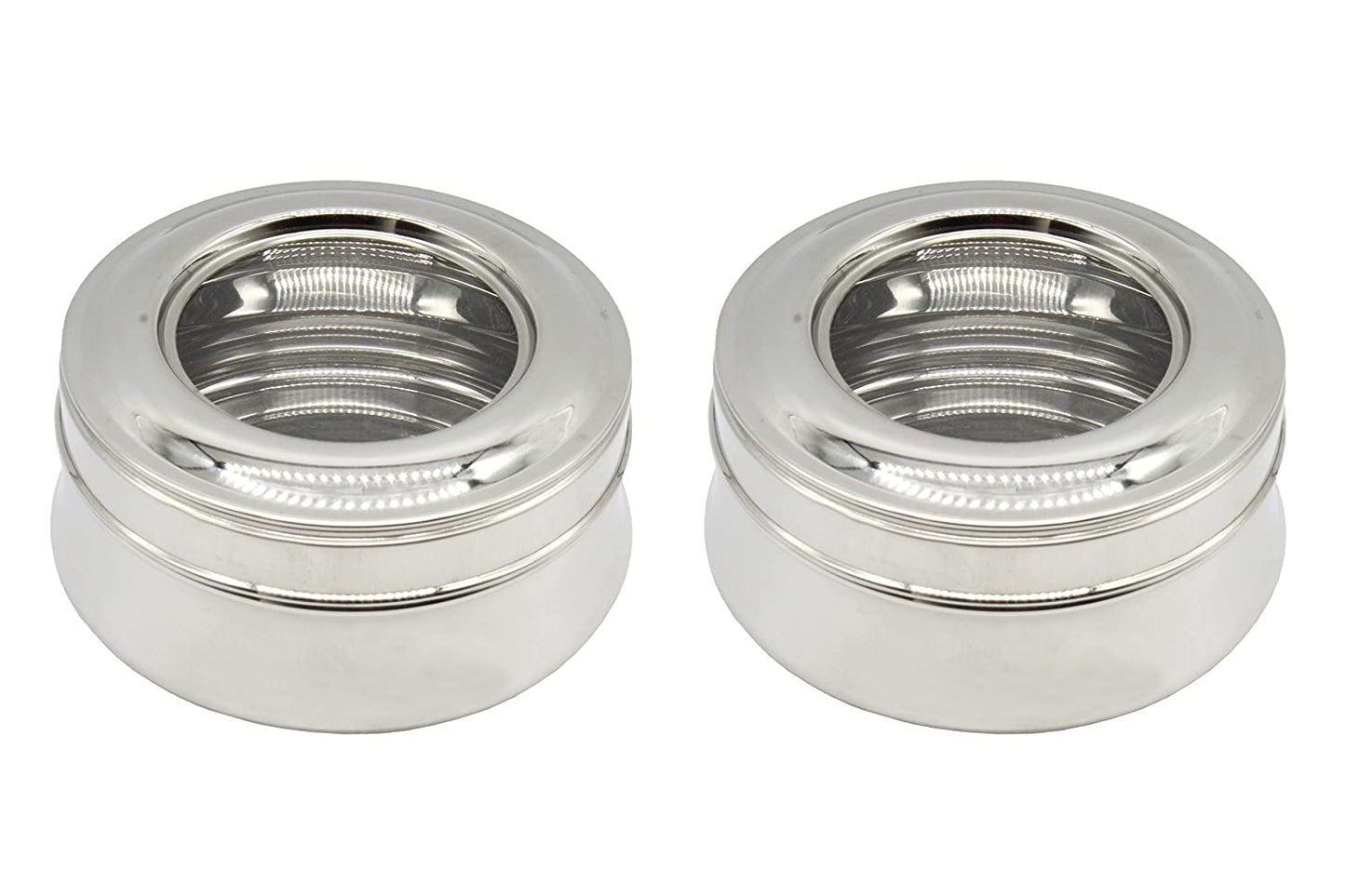 Stainless Steel See Through Lid Lunch Box | Dabba (12.5cm) 550ml - Set of 2Pcs