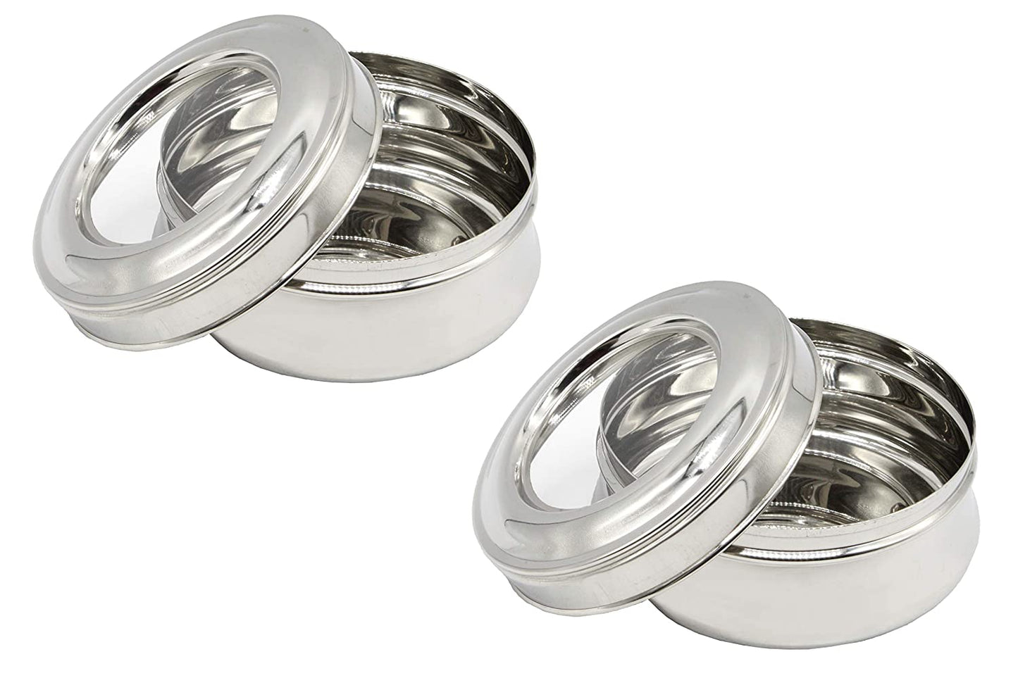 Stainless Steel See Through Lid Lunch Box | Dabba (12.5cm) 550ml - Set of 2Pcs
