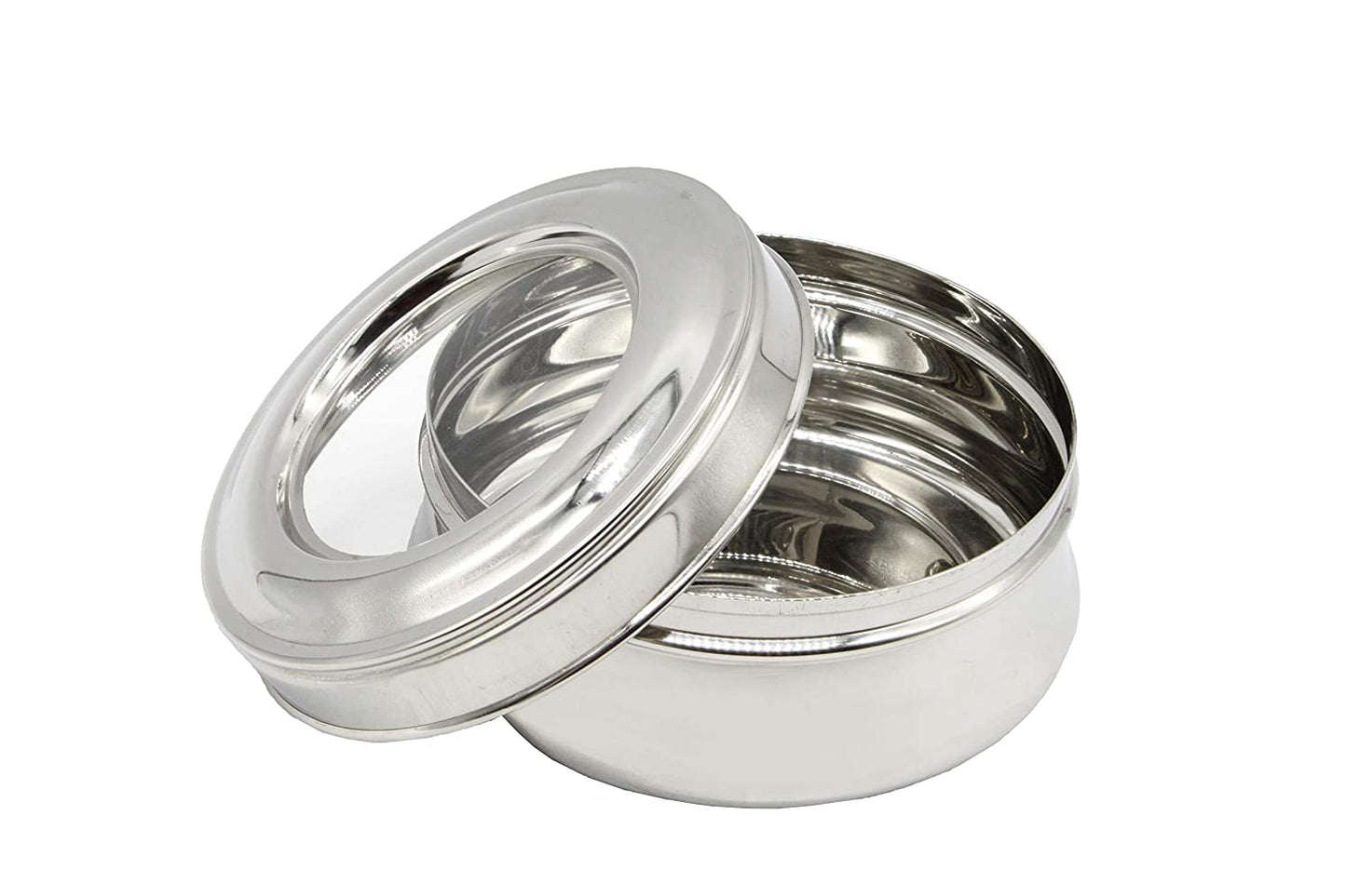 Stainless Steel See Through Lid Lunch Box | Dabba (12.5cm) 550ml - Set of 2Pcs