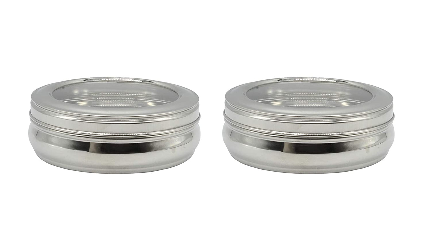 Stainless Steel See Through Lid Lunch Box | Dabba (14cm) 1200ml - Set of 2Pcs
